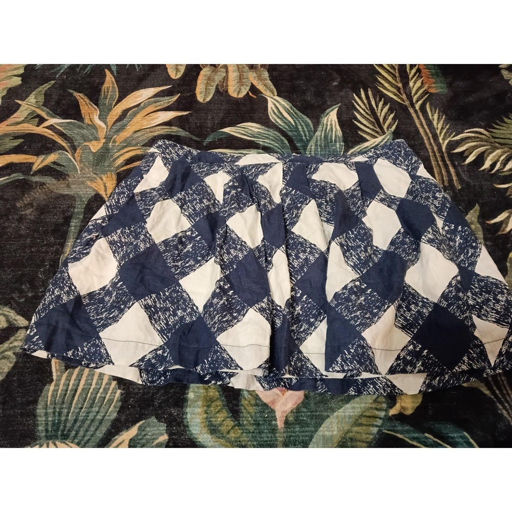 Boden 100% Linen Blue White Geometric Print Mini Skirt Womens Size 16 Lined
